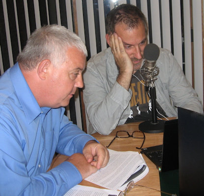 Dennis O'Connor in a radio broadcast booth